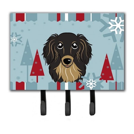 Micasa Winter Holiday Longhair Black And Tan Dachshund Leash & Key Holder MI259332